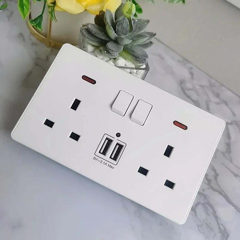Белая настенная розетка USB стандарта Великобритании 13A, универсальная вилка Type-C для быстрой зарядки мощностью 18 Вт, настенный выключатель света, электрическая розетка