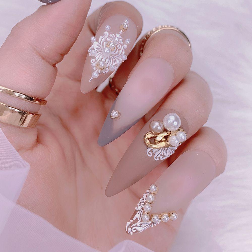Adhesive Decals Winter Sliders Lace Embossed Flower Wedding Design Nail Stickers White 5D Acrylic