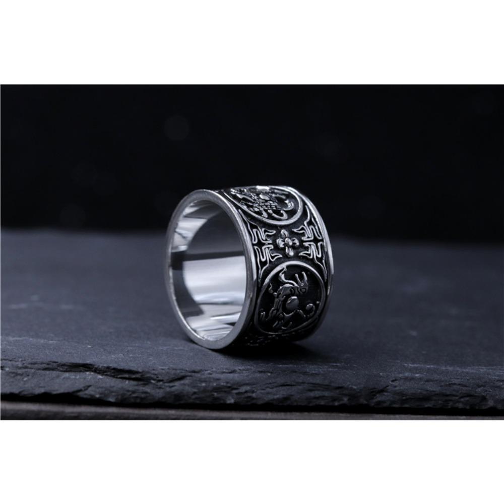 JMXD-Персонализированное ретро-кольцо в китайском стиле из тайского серебра, синий дракон, белый тигр, ярко-красная птица,