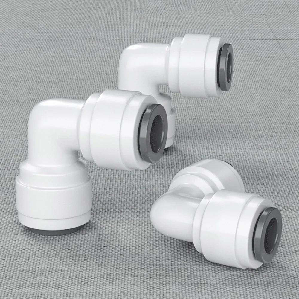 Подходит для трубки OD 1/4" 3/8" Угольник 90 градусов POM Быстроразъемный фитинг-соединитель Для аквариума Системы обратного осмоса Фильтра для воды RO