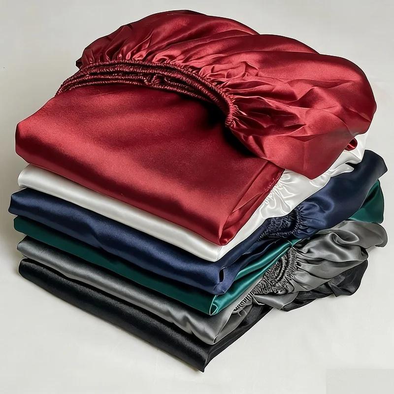 1 шт. Сатин Эластичная Натяжная Простыня Однотонный Чехол на Матрас для Односпальной Двуспальной Двуспальной Кровати King Queen Full Twin Простыня Сатин Постельное Белье