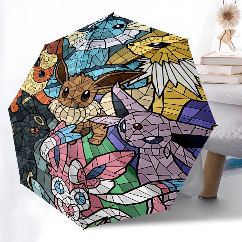 1pc Stained Glass Pokémon Automatic Folding Umbrella, Sturdy And Durable Automatic Folding Umbrella with 8 Ribs, a0911053