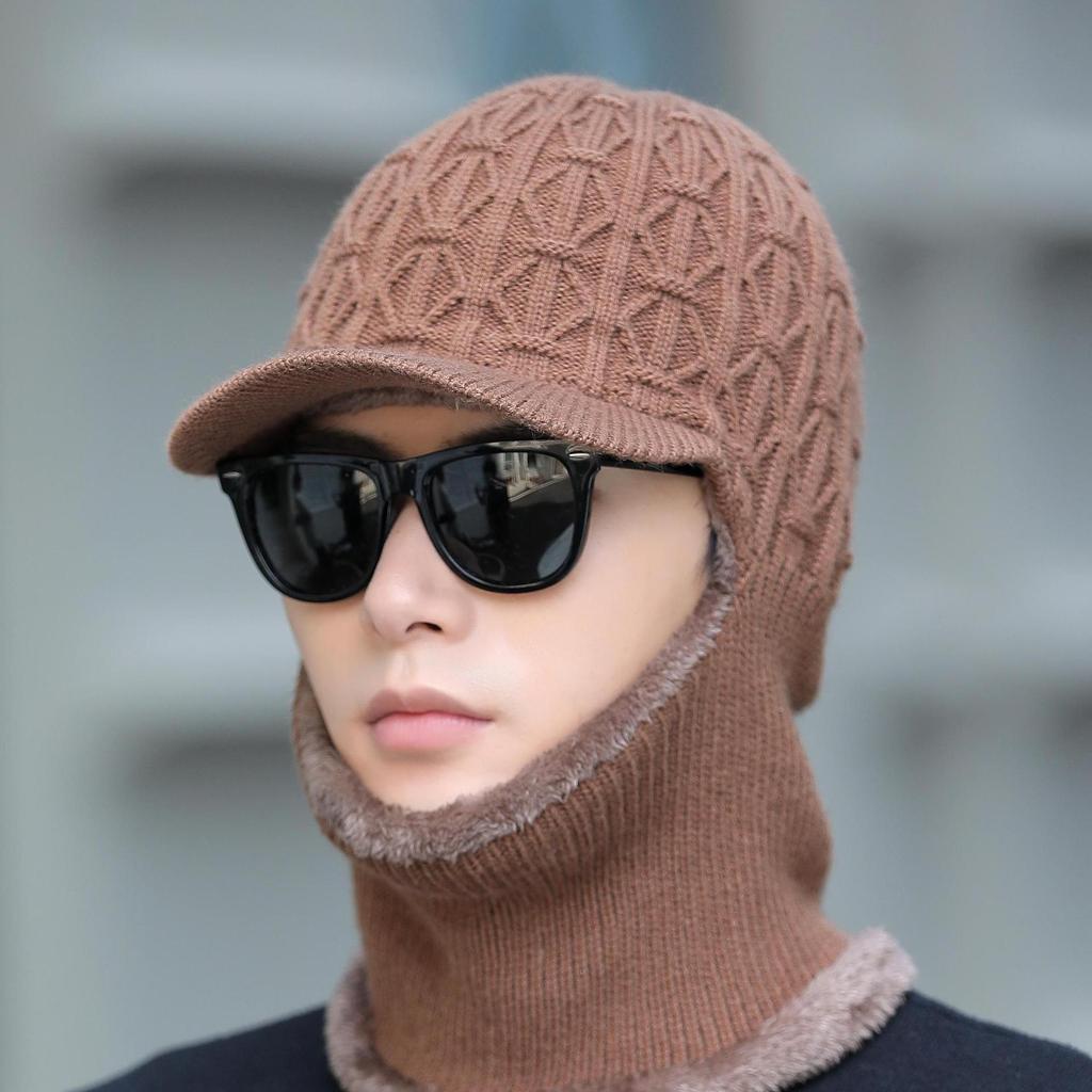 Мужская зимняя ветрозащитная шерстяная шапка — модная, теплая, трикотажная модель с подкладкой из хлопка и бархата для езды на велосипеде