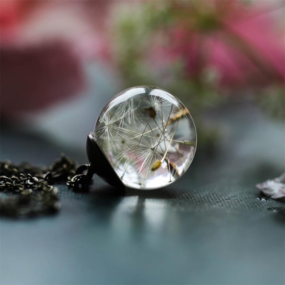Charm Gift For Her New Dandelion Clear Crystal Ball Pendant Dandelion Wishing Necklace Handmade