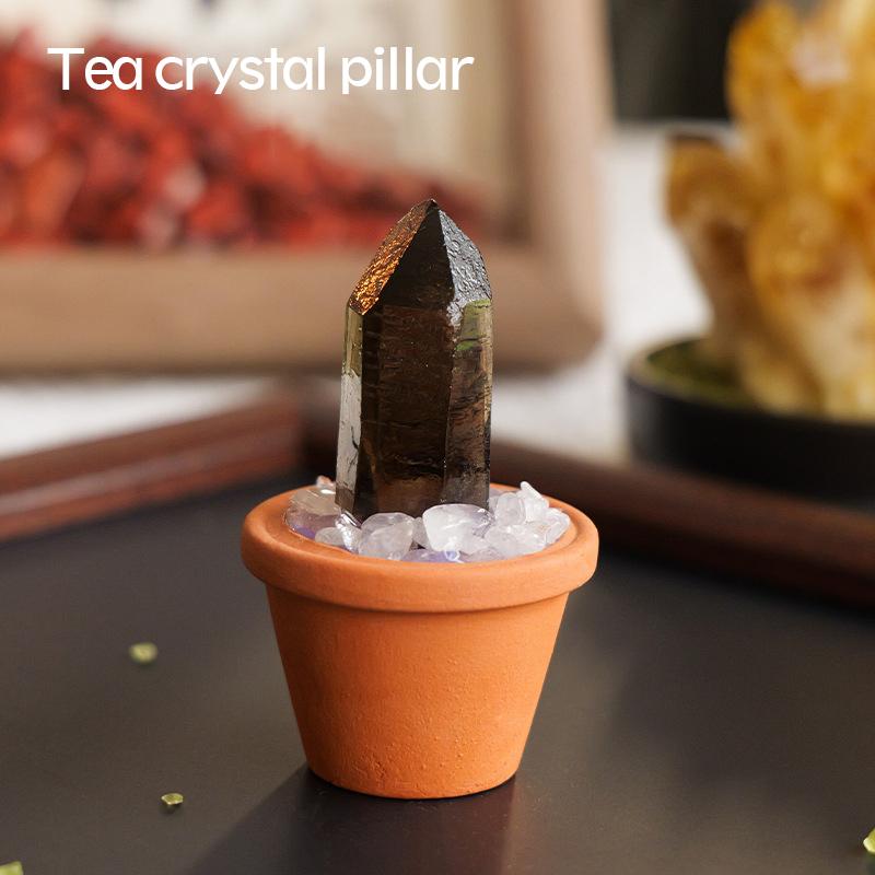 1PC Natural Crystal Stones Set Mini Clay Pot Base Amethyst Quartz Healing Gemstones Potted Plant Style Feng Shui Home Decor