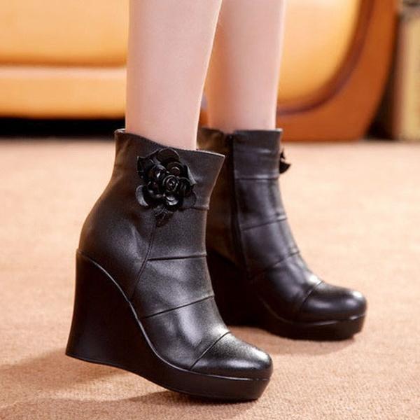 Осенне-зимние ботинки из натуральной кожи, женские ботильоны, женские ботинки на танкетке, женские ботинки, обувь на платформе