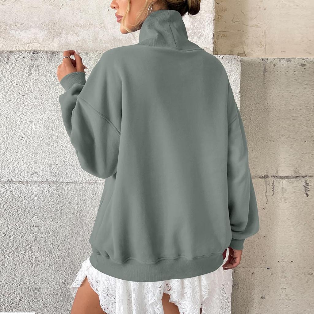 Женские флисовые свитшоты оверсайз с карманом, пуловер с высоким воротником, повседневные топы с длинным рукавом для осени, свободного кроя