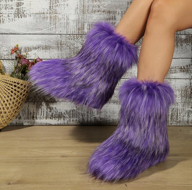 Зимние женские ботинки на пушистом искусственном лисьем меху, женские плюшевые теплые зимние ботинки, роскошная обувь для девочек, ботинки на меховом меху, модная зимняя обувь