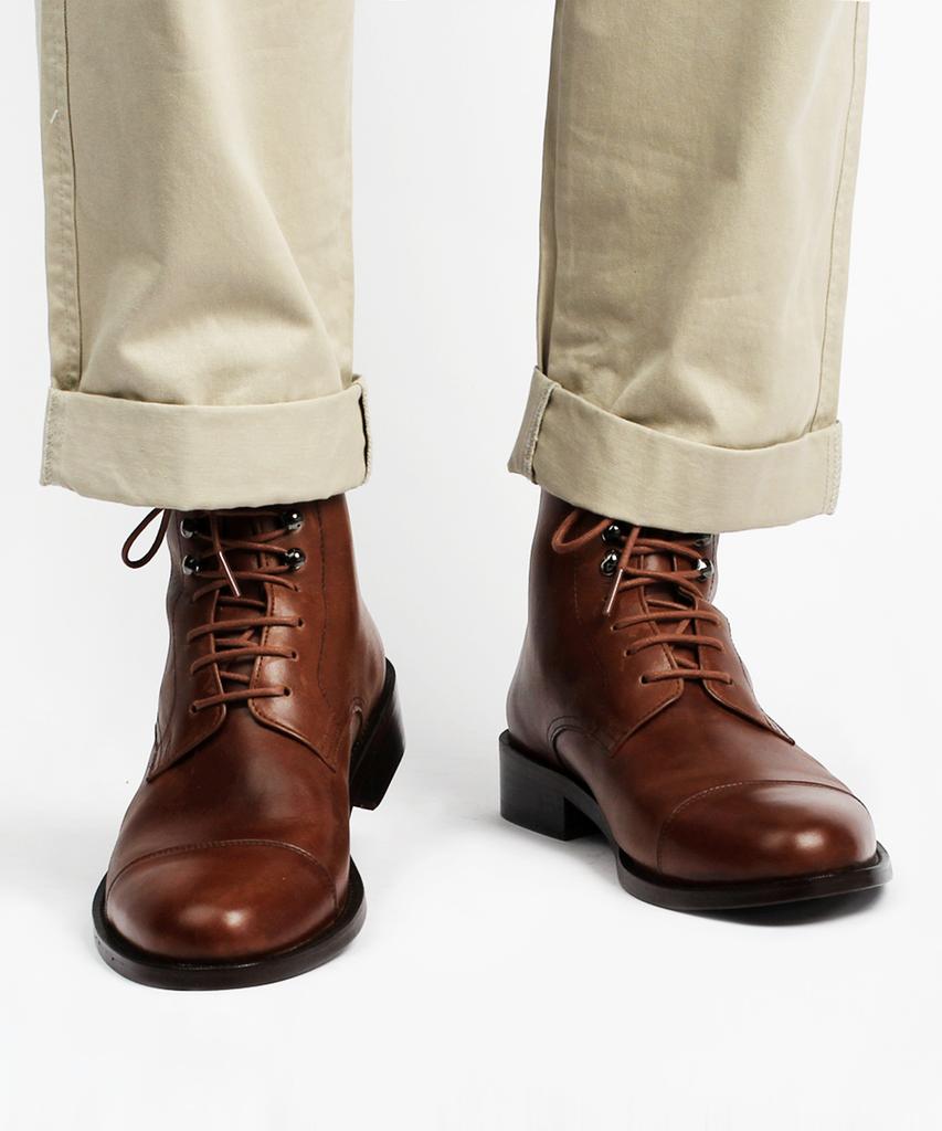 Custommood Boston Lace-Up Worker Boots (Italy Oil Brown)