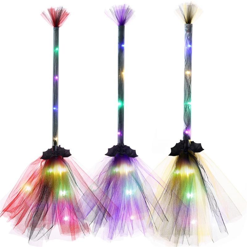 Halloween Party Lighted Witch Broom Plastic Broomsticks Kid Broom Props for Halloween Cosplay Decoration