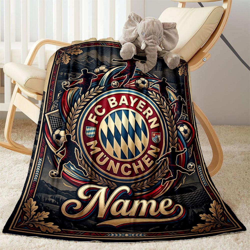 Bayern Munich Soccer Poster Personalized Name Blanket Throw Customizable Blanket Ultra-Soft Throw For Nap Chair Sofa Office Chair