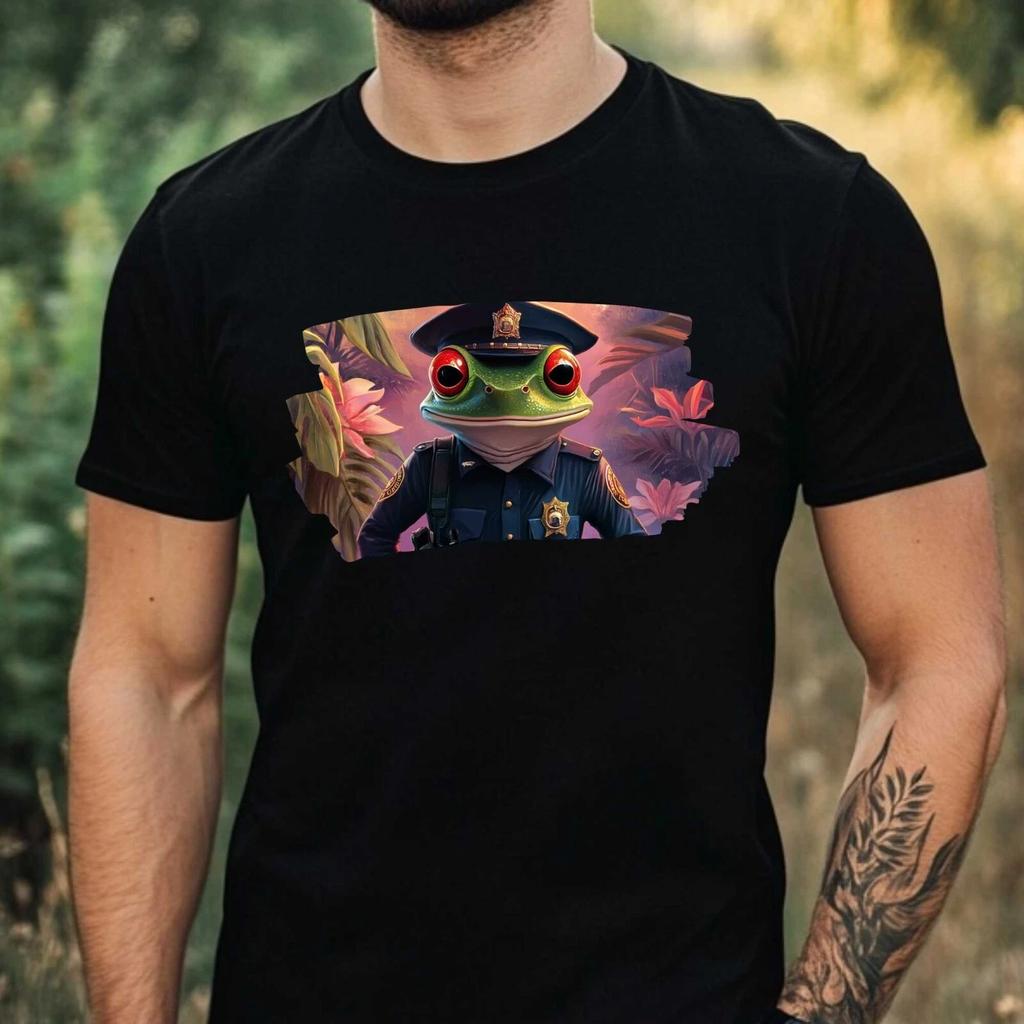 T-Shirt Herren Frosch als Polizist Motiv Baumwolle Größe XS bis 5XL