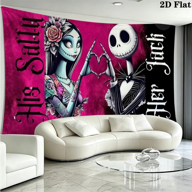 Jack & Sally Wall Tapestry Aesthetic Wall Hanging Printed Fabric Blanket Decorative Tapestries for Bedroom Living Room Home Decor