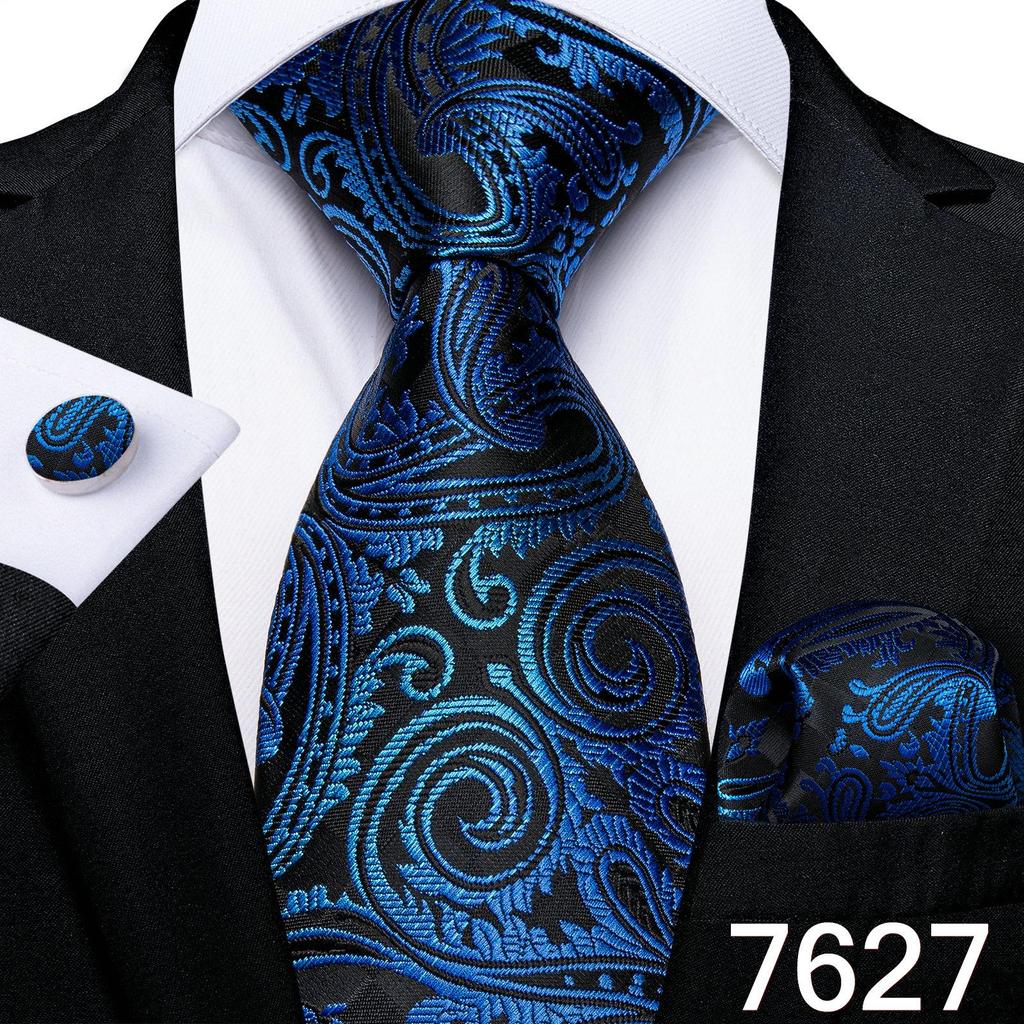 Мужской набор: Шёлковый галстук, карманный платок и запонки