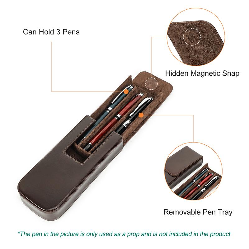 Чехол для ручек из натуральной кожи ручной работы, разноцветный, с 3 слотами, роскошный брендовый ящик для ручек, съемный лоток для ручек, защитный чехол для ручек