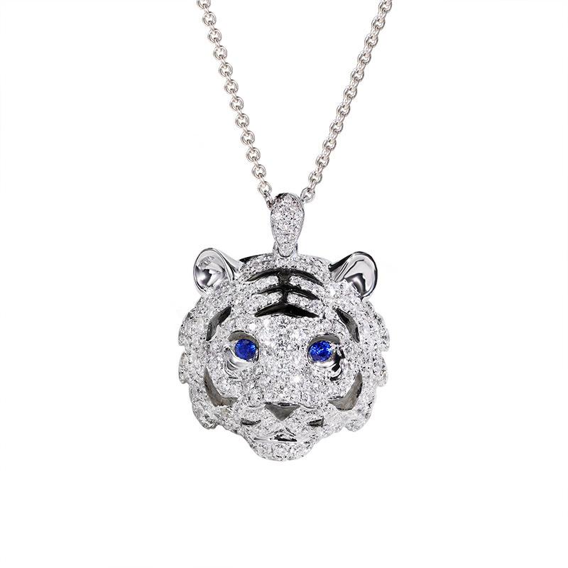 Дизайн тяжелой промышленности Микро-инкрустация бриллиантами Властное кольцо с тигром Женское, Сапфировое ожерелье с тигром и леопардом, Серьги-пусеты со знаком зодиака Тигр, комплект