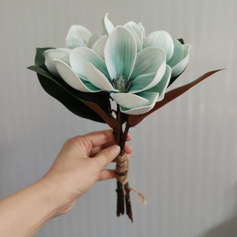 4 Heads Artificial Magnolia EVA Fake Orchid Lifelike Magnolia Flower Gift
