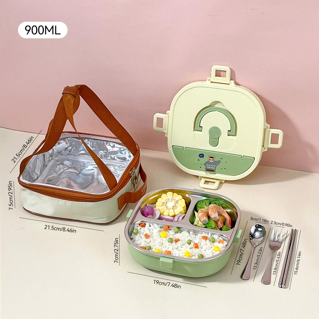 850/900Ml 304 Stainless Steel Divided Bento Box With Cutlery Large Capacity Leak Proof Lunch Box Student Kids Lunch Container