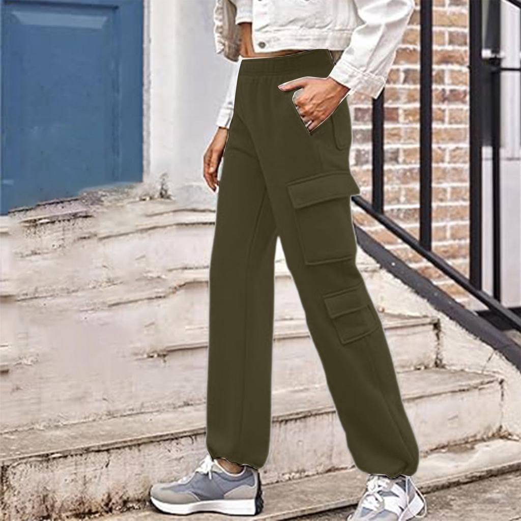 Women's Casual Sports Multi-pocket High Waist Sweatpants Loose Fashion Trousers
