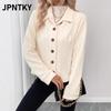 JPNTKY Женские винтажные повседневные однотонные принтованные куртки и пальто с длинным рукавом и воротником-поло на осень-зиму