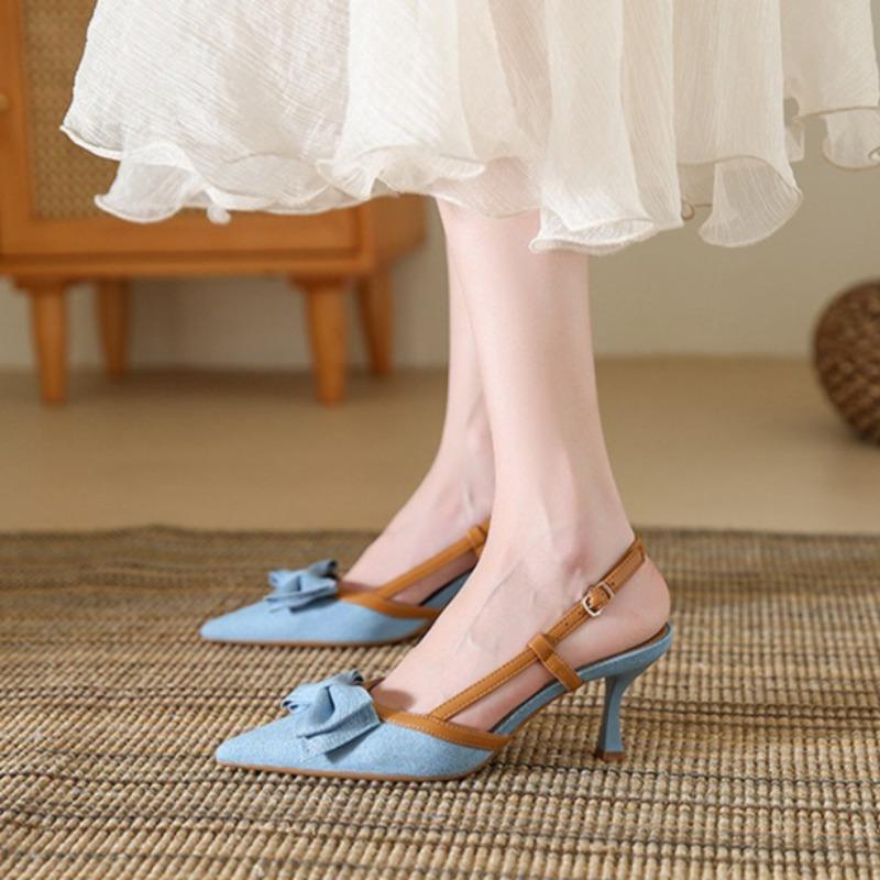 Модные женские босоножки на высоком каблуке, модные босоножки на высоком каблуке с бантом, женские туфли-лодочки с острым носком, Sandalias De Mujer Verano2025