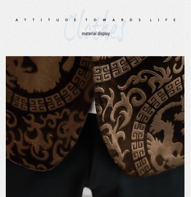 Мужской приталенный пиджак в корейском стиле из золотистого бархата - повседневный, стильный пиджак