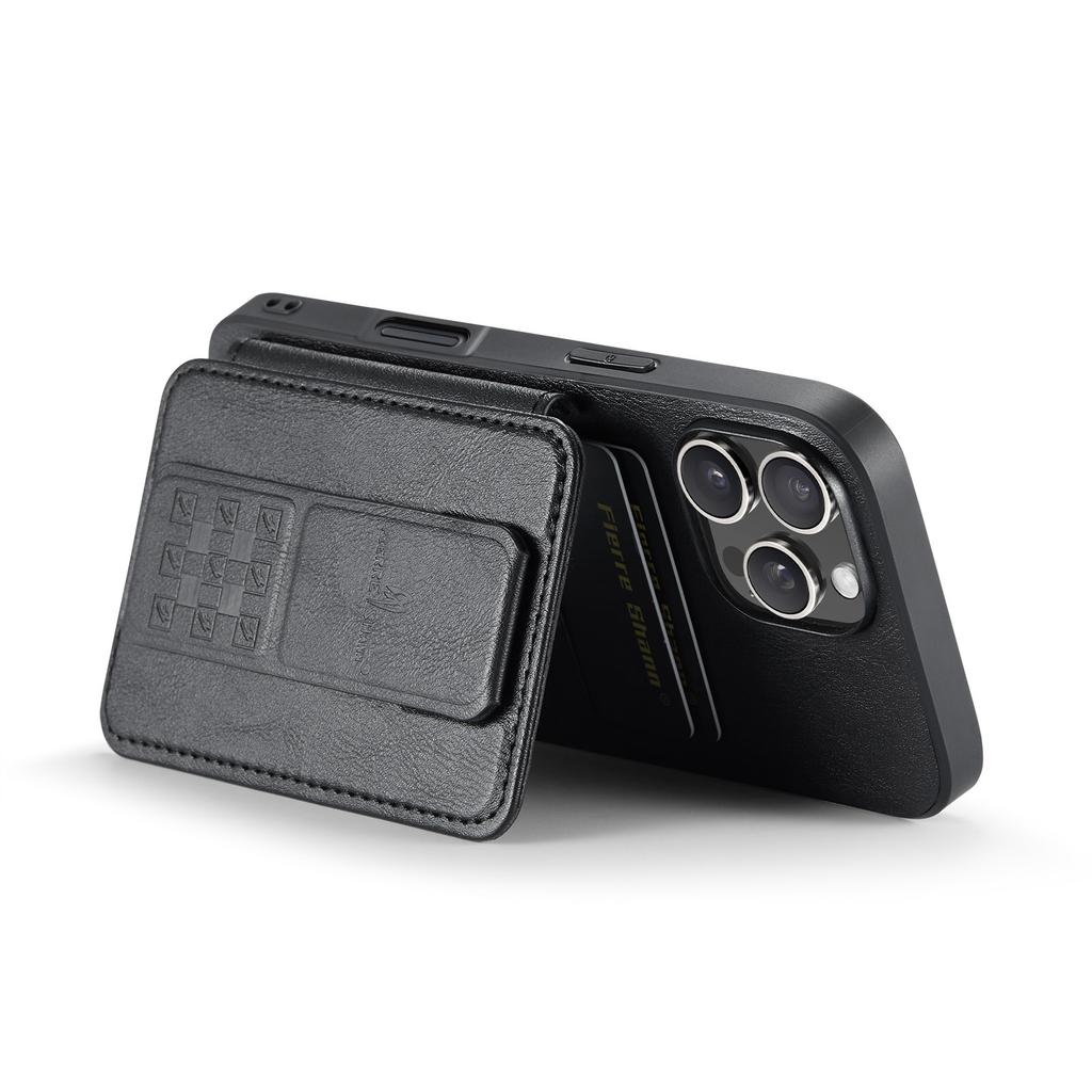 FIERRE SHANN 024 Чехол для iPhone 16 Pro с держателем для карт и подставкой, вощеная текстура, кожа+ТПУ чехол для телефона