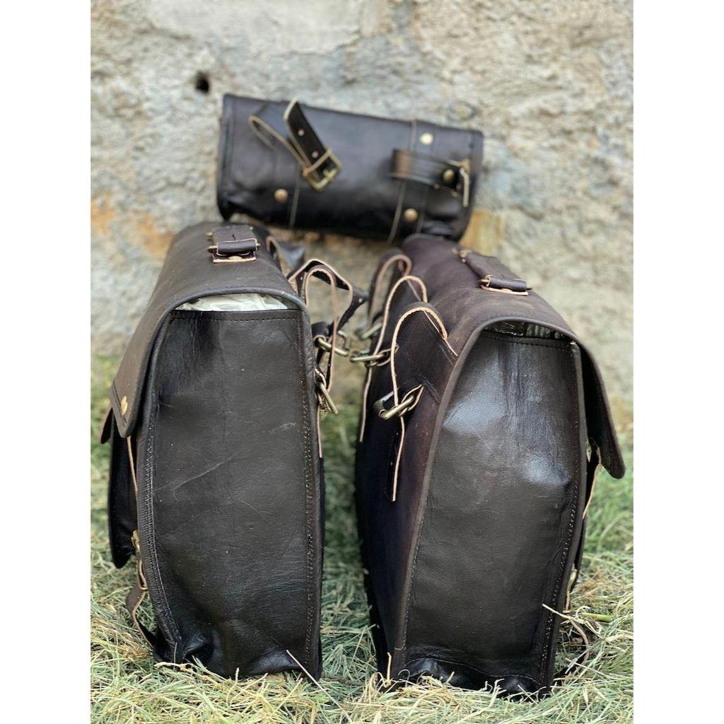 Кожаные седельные сумки Мотоциклетная сумка Сумка для инструментов Черные сумки Корзины Седельные сумки для спортивных комментаторов Набор из трех сумок