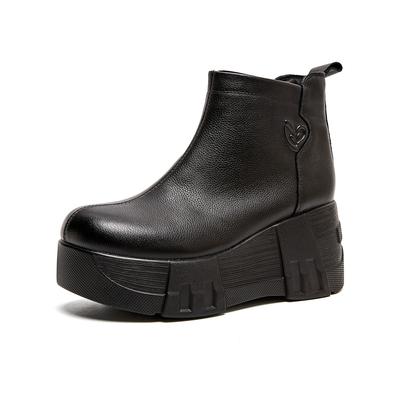 GKTINOO Зимние теплые женские ботинки ручной работы из натуральной кожи с круглым носком, в стиле ретро, на толстой подошве-танкетке, ботильоны до щиколотки, ботинки на высоком каблуке