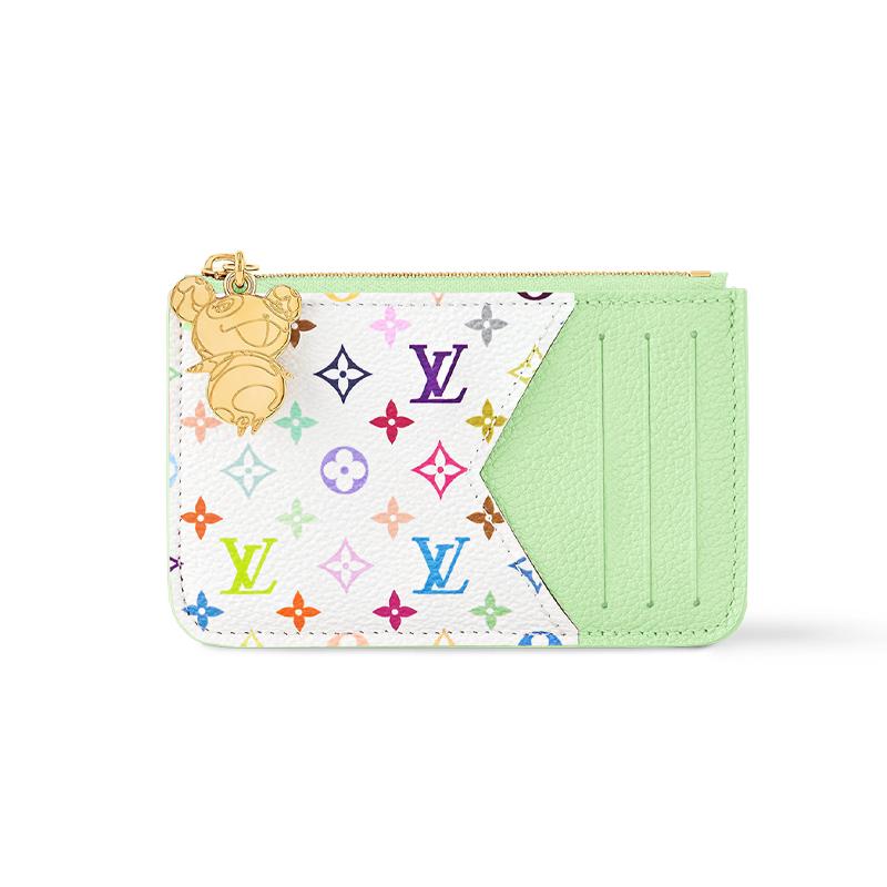 Louis Vuitton X Такаши Мураками Кошелек на молнии Romy с логотипом-буквой Женский кошелек Белый Светло-зеленый M13800
