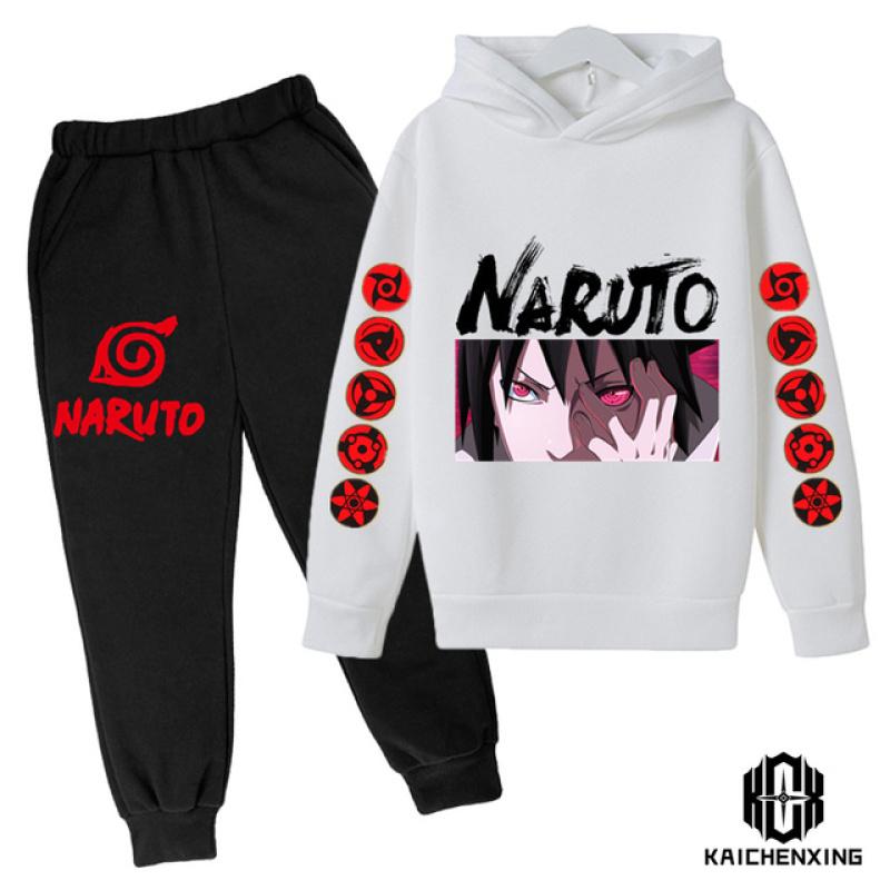 Спортивный костюм «Наруто» в стиле аниме, детские толстовки с капюшоном, комплект одежды для мальчиков, одежда для маленьких девочек, повседневные свитера с капюшоном «Какаши» + брюки, 2 шт.