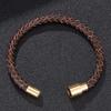 Retro Men Brown Leather Bracelet Charm Gold Color Clasp Bangles Jewelry Birthday Gift
