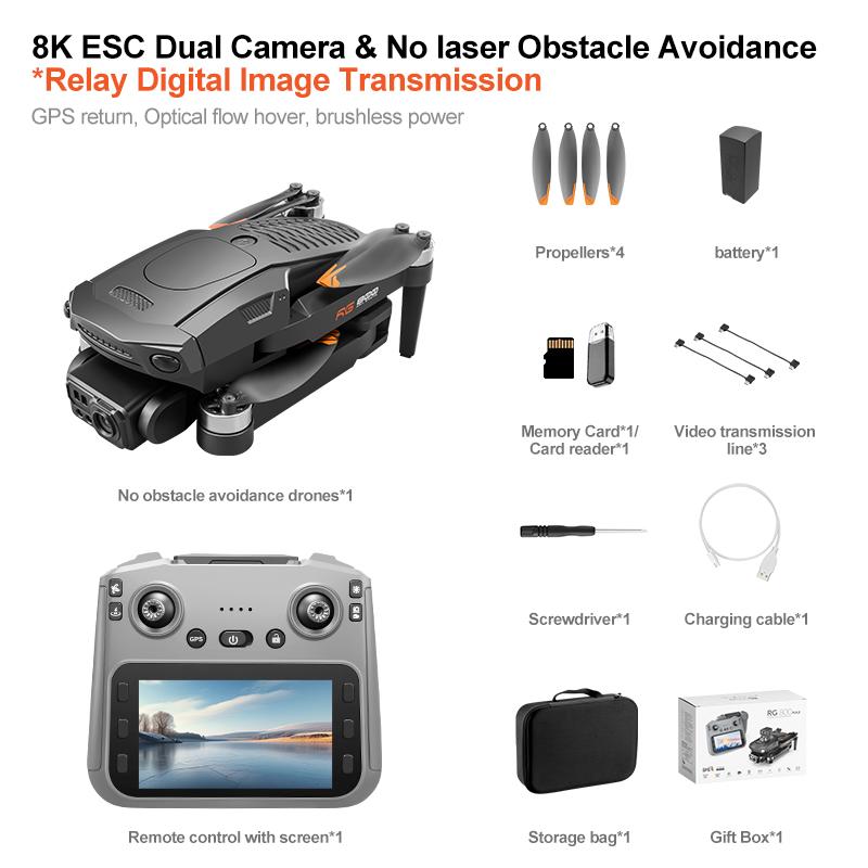 New RG800 Max Professional GPS Drone 8K Camera with Screen Remote Control Four-Axis Aerial Photography Laser 360° Obstacle 5G FPV Quadcopter Toys