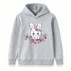 Kids Boys Girls Cute White Bunny Flower Strawberry Print Pullover Hoodie Soft Casual Sweatshirt For Toddlers Children Spring Autumn Warm Daily Tops