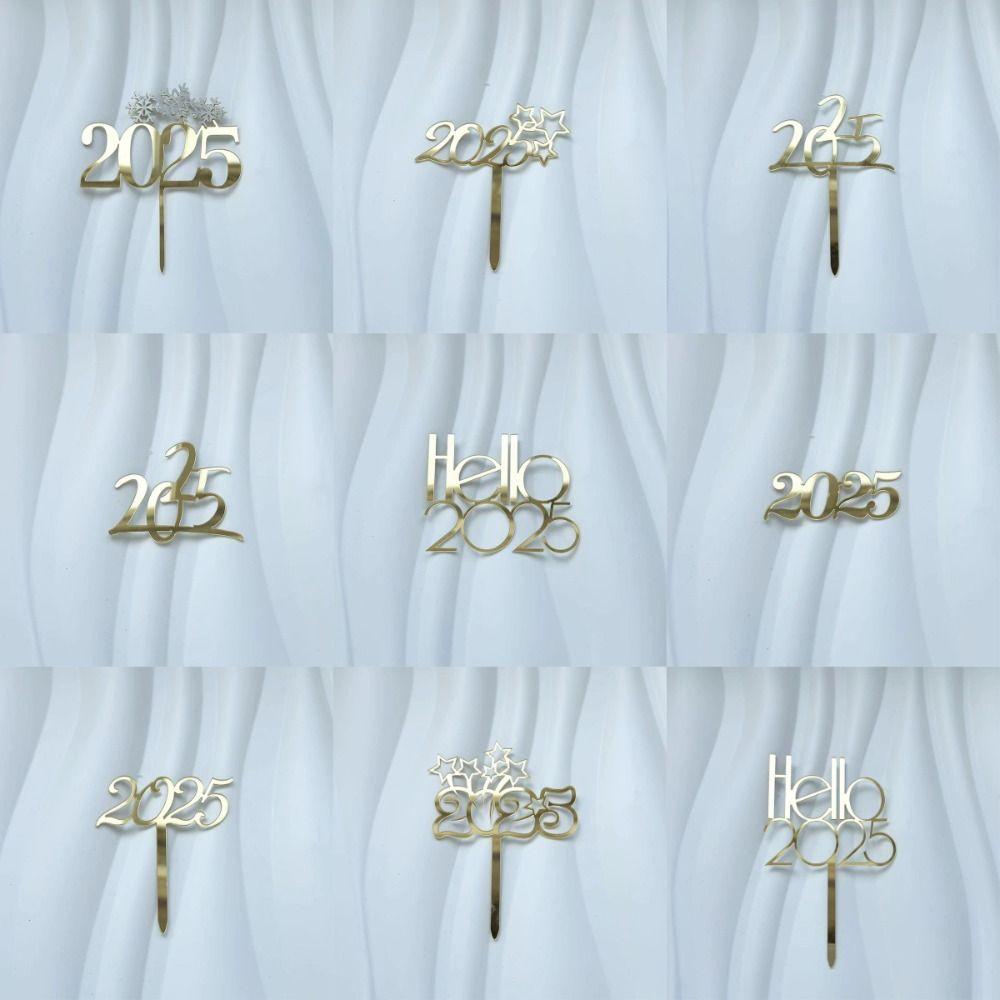 5 шт. Ручной почерк 2025 торт Топпер золотые акриловые украшения для торта Рождественский кекс Топпер для новогодней вечеринки