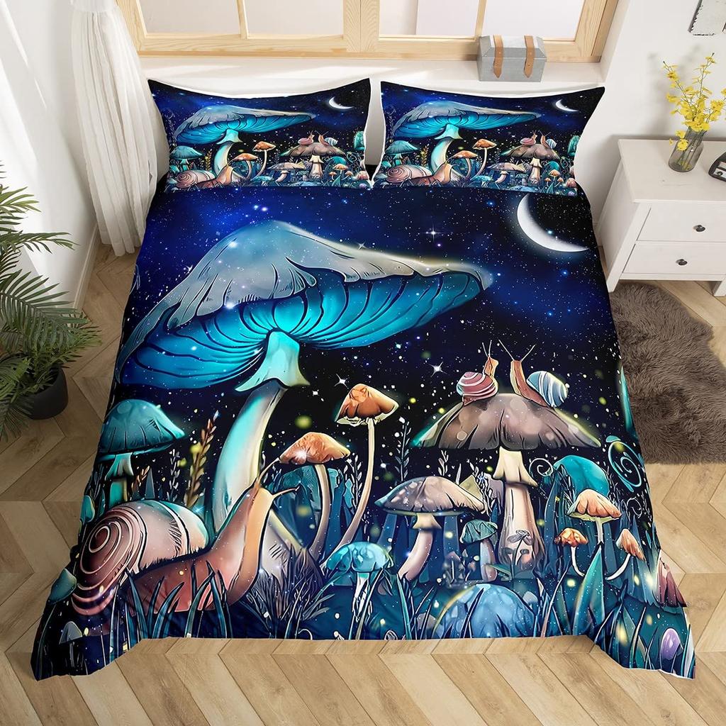 Cute Mushroom Bedding Set Twin Full Size Kids Comforter Cover Set for Teens Duvet Cover Room Decor Quilt Cover with Pillowcases