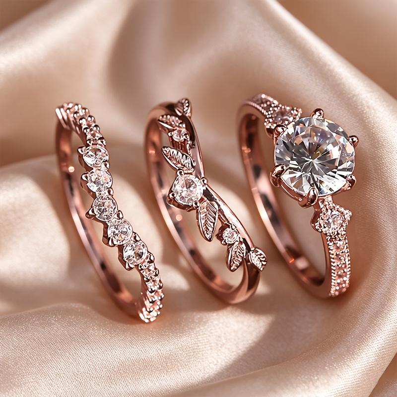 3PCS Exquisite and stylish classic round zircon wedding ring set with a special floral design/Unique Design Jewelry