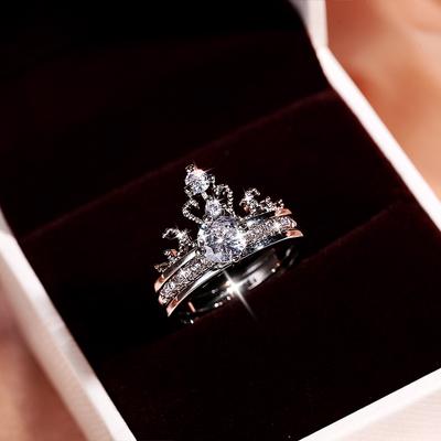 Новое Доминирующее Великолепное Стильное Кольцо-Корона из Серебра 925 Пробы с Сияющим Фианитом Double Ring Модное Вечернее Кольцо Королевы Женские Украшения