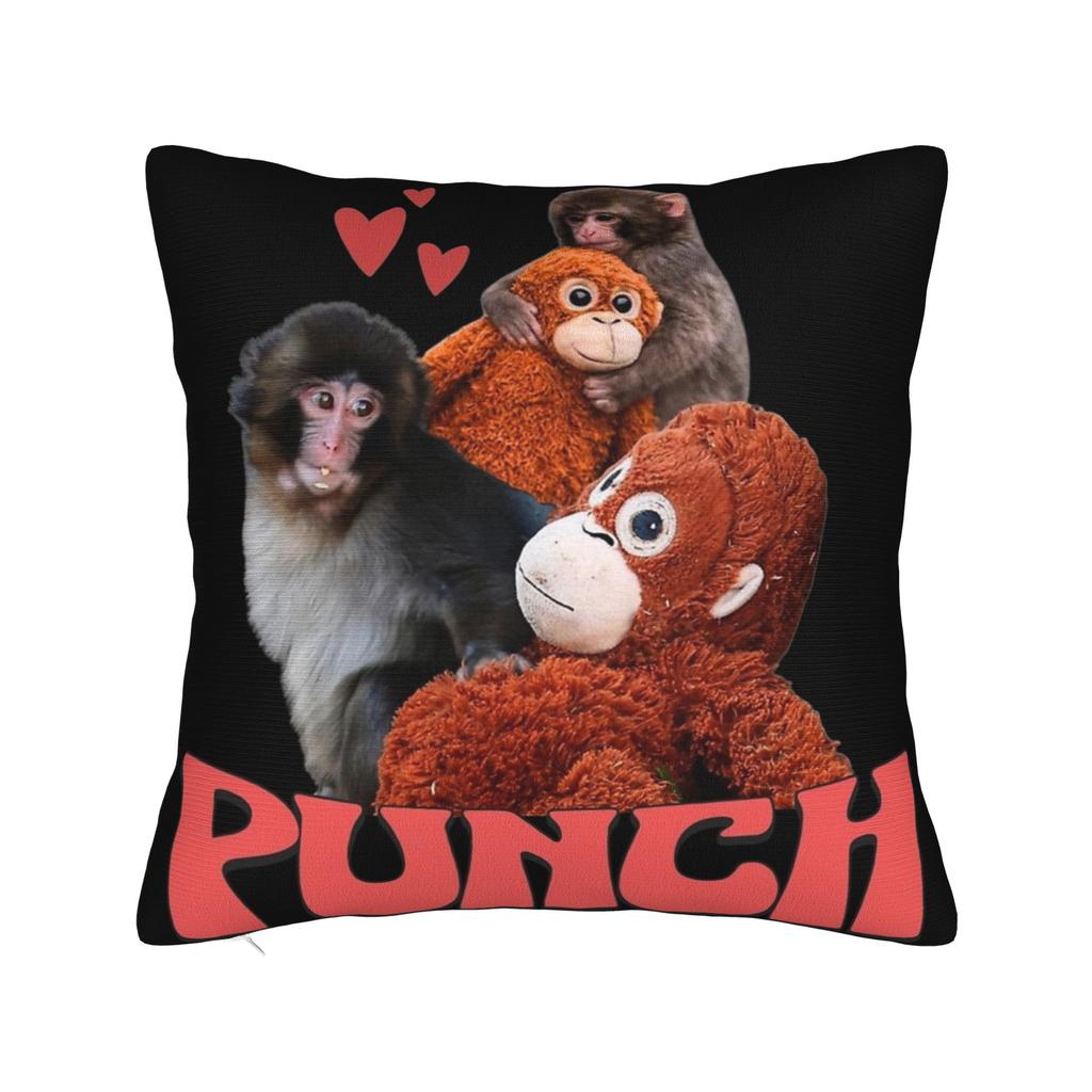 Decorative Pillow Cover Baby Punch Monkey, Viral Monkey Merch Chair Throw Pillow Case Cover Square Style Multiple Sizes