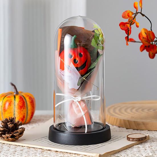 Pumpkin Dome Light LED Clear Cloche Pumpkin Night Light for Halloween Home Kitchen Tabletop Mantel Garden Poolside Decor