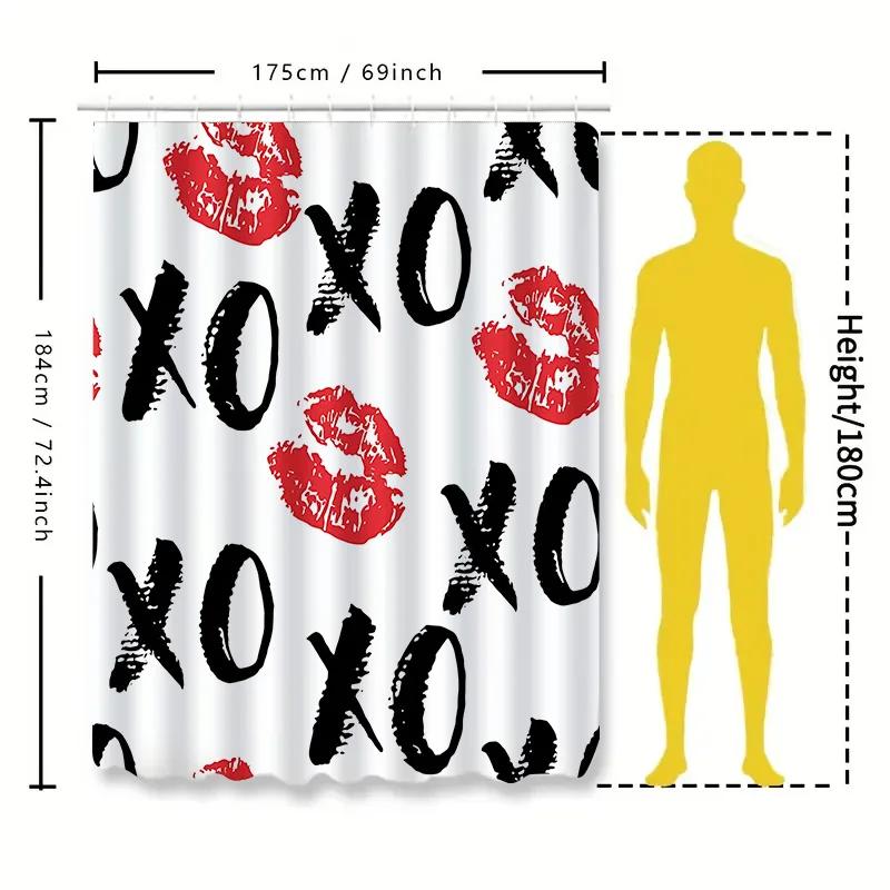 Шторка для душа с узором "Губы и XOXO" - Стильный и веселый декор для ванной комнаты Водонепроницаемая Прочная Подходит для разделения влажной и сухой зон