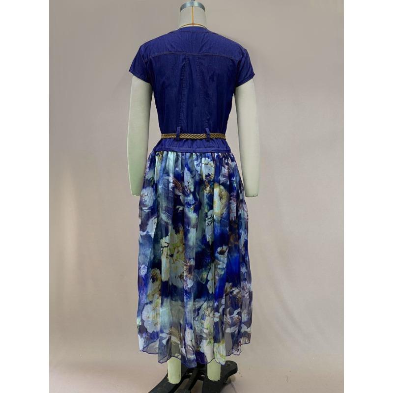 Женские летние джинсовые облегающие платья миди с v-образным вырезом и принтом