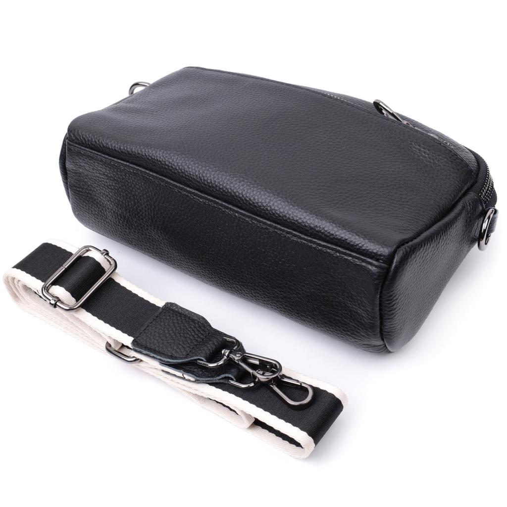 Rectangular Women's Bag with Pockets Made of Genuine Leather Vintage 22597 Black