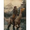 Vintage Dinosaur Cowboy Poster Western Jurassic Dinosaurs Canvas Painting Funny Wall Art for Living Room Home Decor Gift Mural