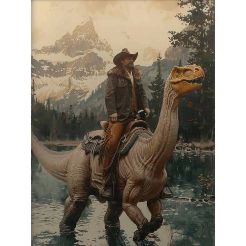 Vintage Dinosaur Cowboy Poster Western Jurassic Dinosaurs Canvas Painting Funny Wall Art for Living Room Home Decor Gift Mural