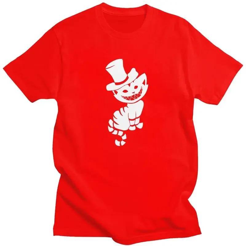 Alice in Wonderland Anime T Shirt 100% Cotton Tshirt Graphic Tees Short Sleeved Halloween Cheshire Cat T-shirt Slim Apparel Unisex