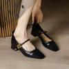 Винтажные коричневые туфли-лодочки на блочном каблуке 2025 Новые комбинированные с одним ремешком Мэри Джейн женские туфли