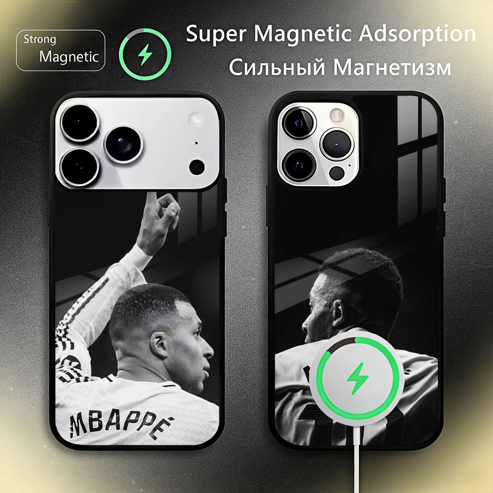 Чехол для телефона Футбольная звезда K-kylian M-mbappe Для iPhone17,16,15,14,13,12,11 Plus,Pro Max, Новая магнитная беспроводная зарядка