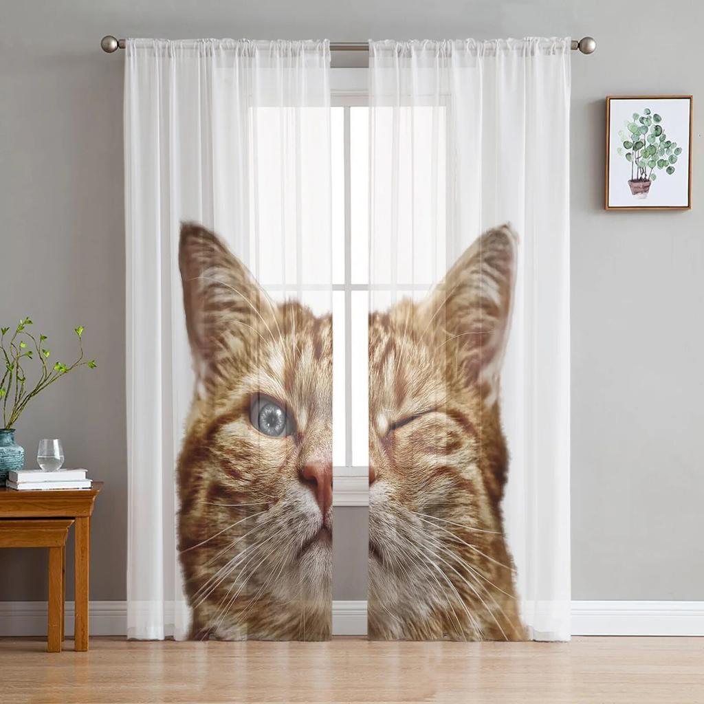 Современные шторы с милыми домашними животными и котами для гостиной, прозрачные тюлевые шторы, прозрачные оконные занавески для спальни, аксессуары, декор