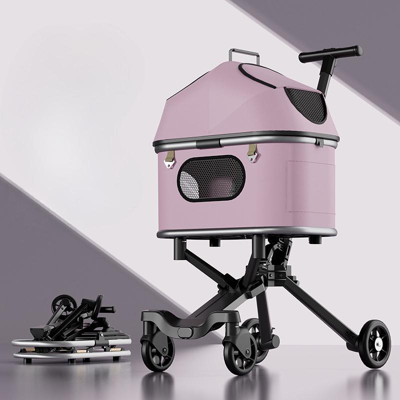 Magnesium Alloy Pet Stroller Ultra Lightweight Foldable Dog Cat Carrier Portable Travel Pushchair for Teddy Outdoor Walking Cart
